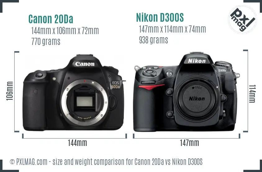 Canon 20Da vs Nikon D300S size comparison