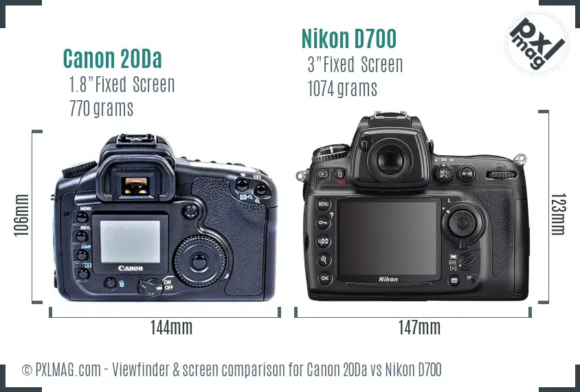Canon 20Da vs Nikon D700 Screen and Viewfinder comparison