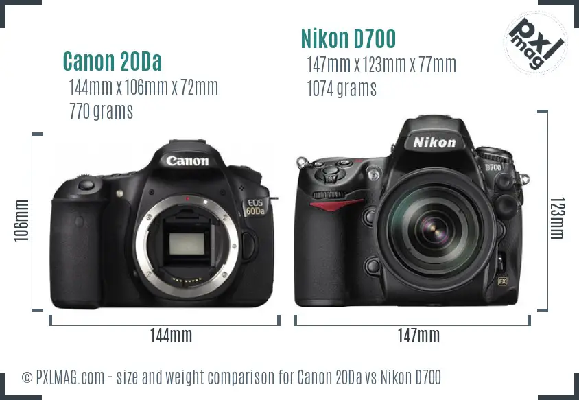 Canon 20Da vs Nikon D700 size comparison
