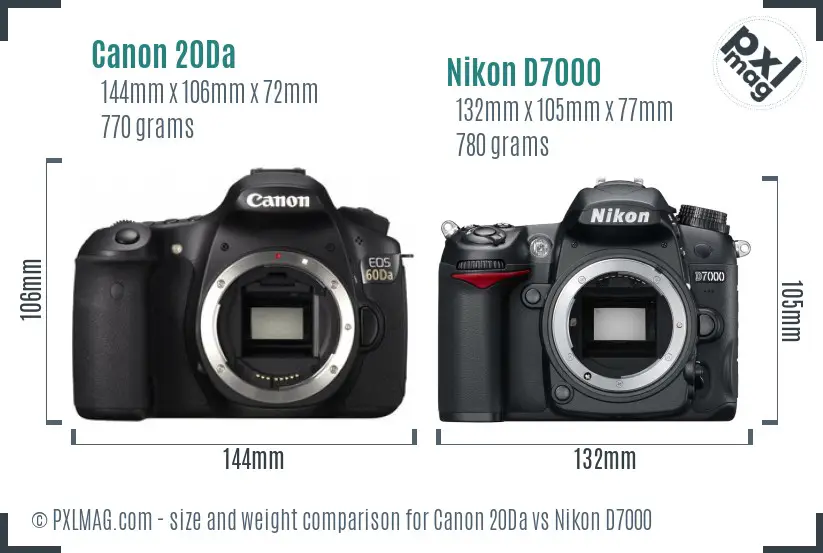 Canon 20Da vs Nikon D7000 size comparison