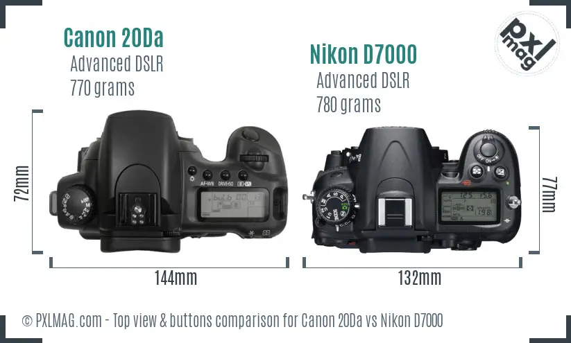 Canon 20Da vs Nikon D7000 top view buttons comparison