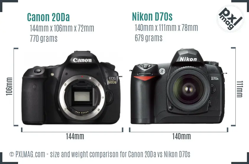 Canon 20Da vs Nikon D70s size comparison