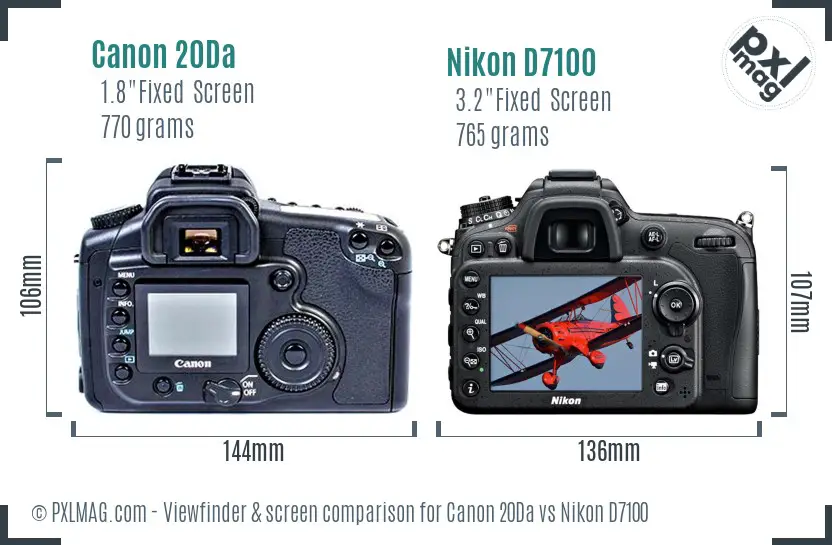 Canon 20Da vs Nikon D7100 Screen and Viewfinder comparison