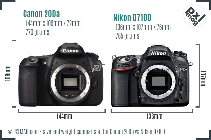Canon 20Da vs Nikon D7100 size comparison