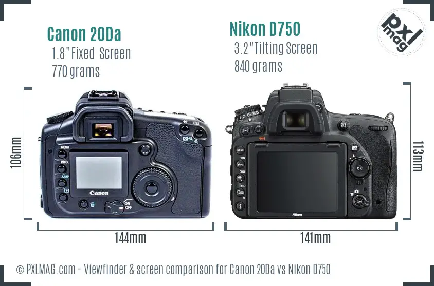 Canon 20Da vs Nikon D750 Screen and Viewfinder comparison