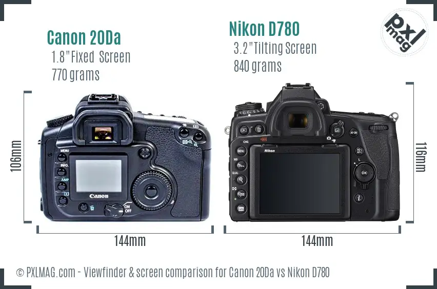 Canon 20Da vs Nikon D780 Screen and Viewfinder comparison