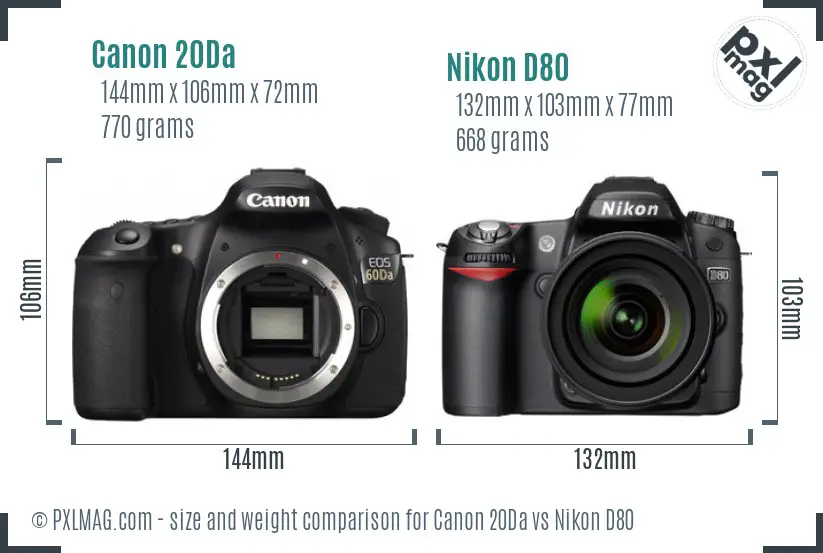 Canon 20Da vs Nikon D80 size comparison