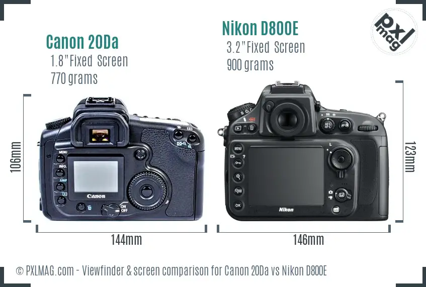 Canon 20Da vs Nikon D800E Screen and Viewfinder comparison Canon 20Da vs Nikon D800E Screen and Viewfinder comparison