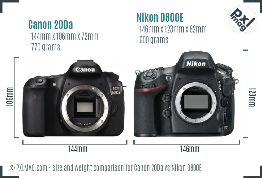 Canon 20Da vs Nikon D800E size comparison Canon 20Da vs Nikon D800E size comparison