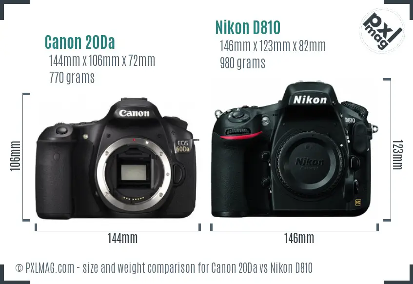 Canon 20Da vs Nikon D810 size comparison