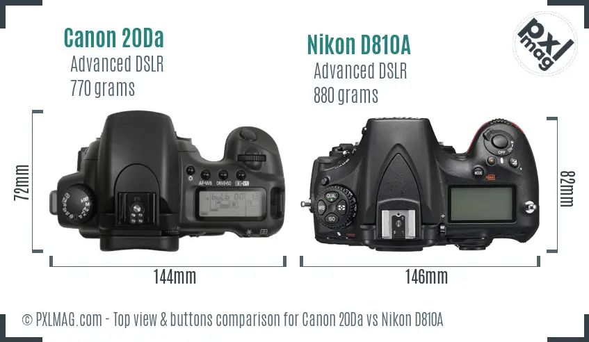 Canon 20Da vs Nikon D810A top view buttons comparison