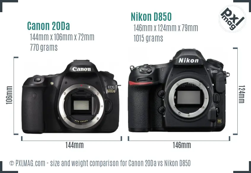 Canon 20Da vs Nikon D850 size comparison