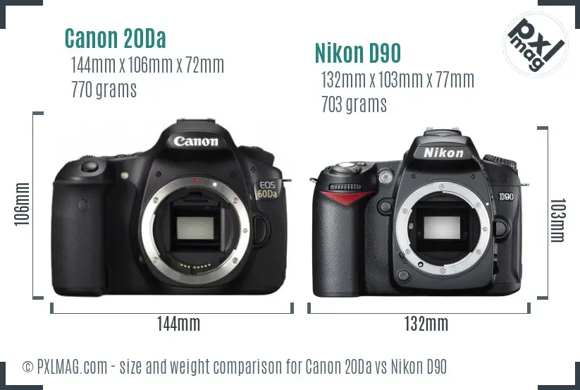 Canon 20Da vs Nikon D90 size comparison