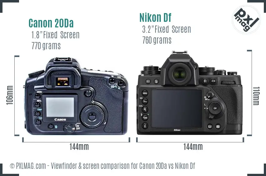 Canon 20Da vs Nikon Df Screen and Viewfinder comparison