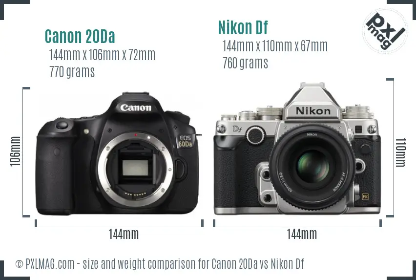 Canon 20Da vs Nikon Df size comparison