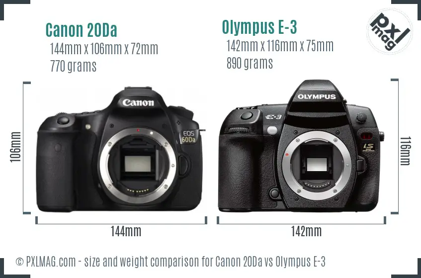 Canon 20Da vs Olympus E-3 size comparison Canon 20Da vs Olympus E-3 size comparison