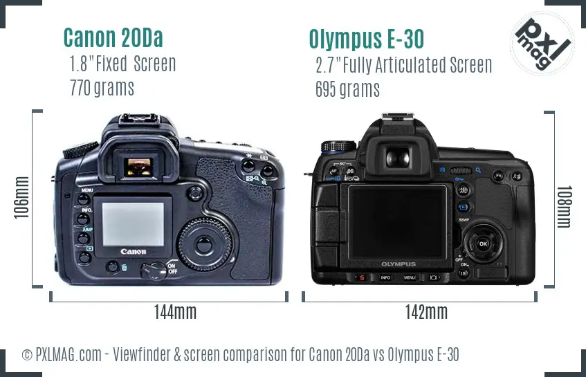 Canon 20Da vs Olympus E-30 Screen and Viewfinder comparison