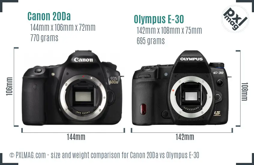 Canon 20Da vs Olympus E-30 size comparison