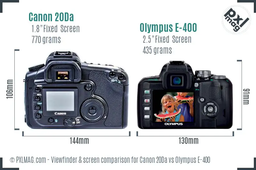 Canon 20Da vs Olympus E-400 Screen and Viewfinder comparison