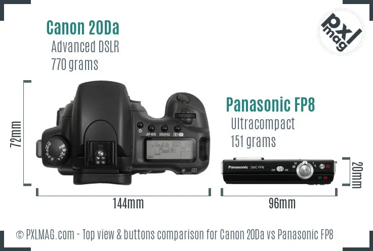 Canon 20Da vs Panasonic FP8 top view buttons comparison