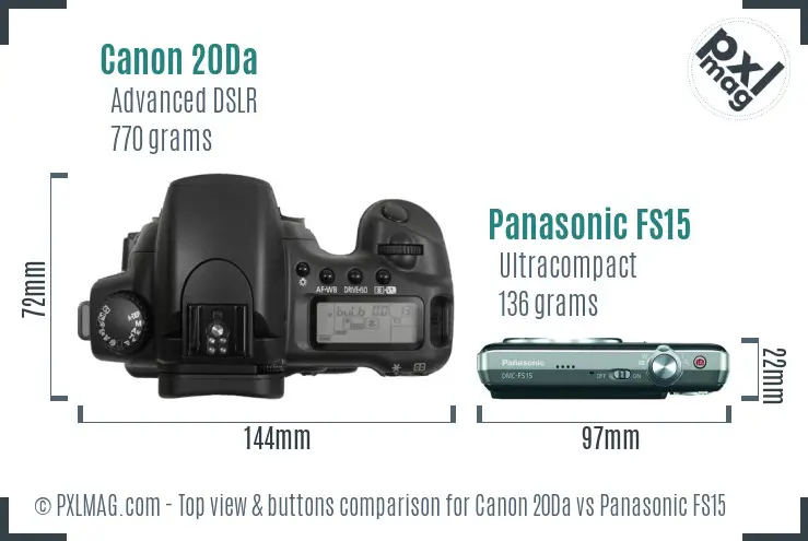 Canon 20Da vs Panasonic FS15 top view buttons comparison