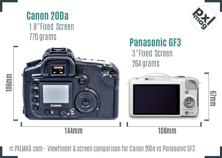 Canon 20Da vs Panasonic GF3 Screen and Viewfinder comparison