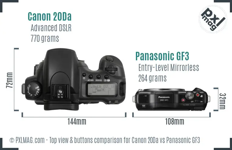 Canon 20Da vs Panasonic GF3 top view buttons comparison