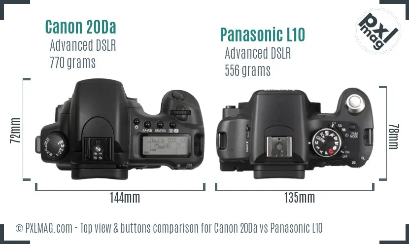 Canon 20Da vs Panasonic L10 top view buttons comparison