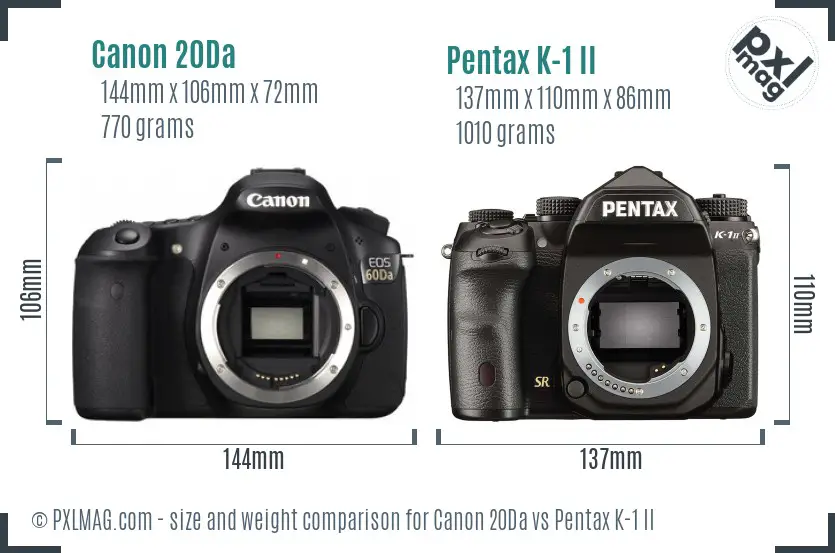 Canon 20Da vs Pentax K-1 II size comparison