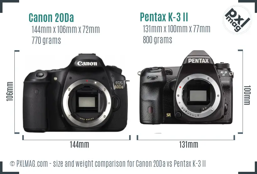 Canon 20Da vs Pentax K-3 II size comparison