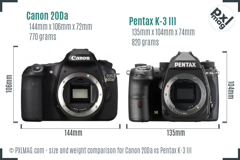 Canon 20Da vs Pentax K-3 III size comparison