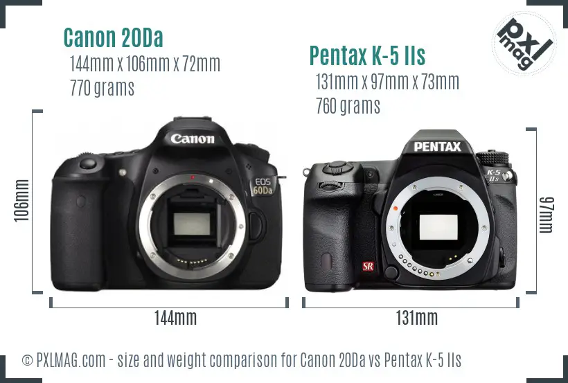 Canon 20Da vs Pentax K-5 IIs size comparison