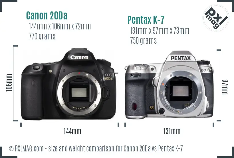 Canon 20Da vs Pentax K-7 size comparison