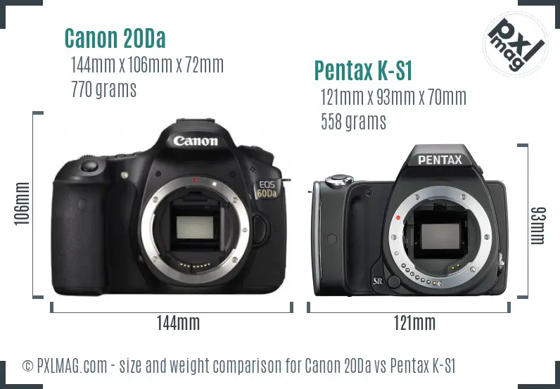 Canon 20Da vs Pentax K-S1 size comparison