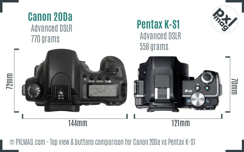Canon 20Da vs Pentax K-S1 top view buttons comparison