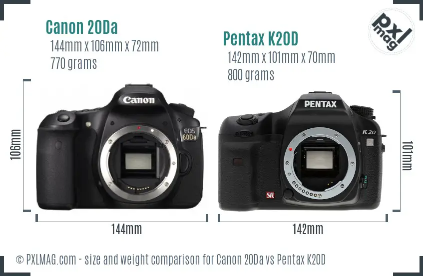Canon 20Da vs Pentax K20D size comparison