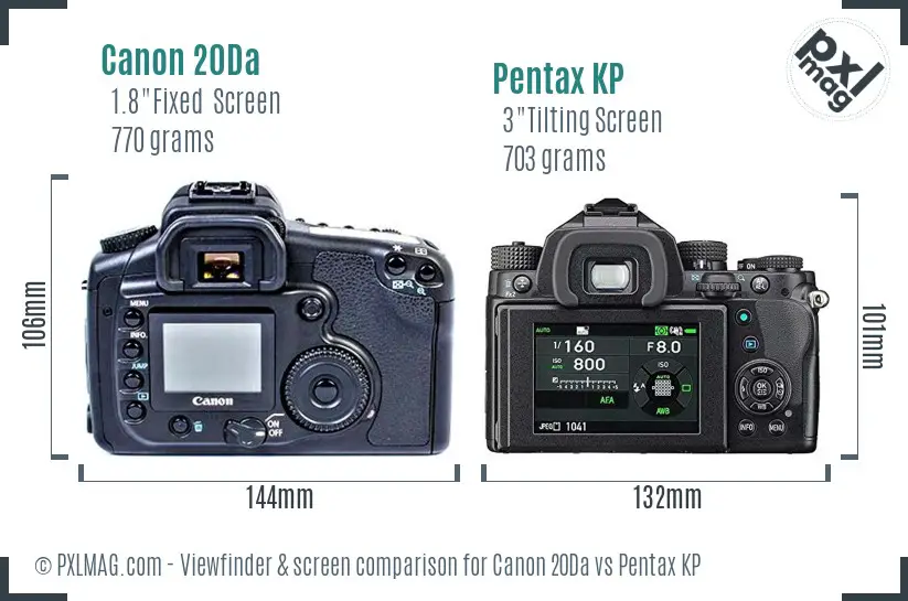 Canon 20Da vs Pentax KP Screen and Viewfinder comparison