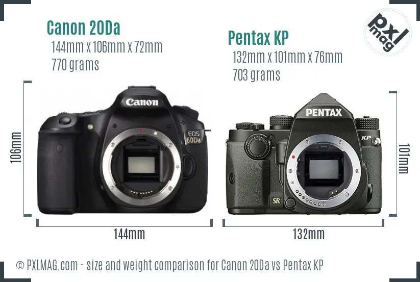 Canon 20Da vs Pentax KP size comparison