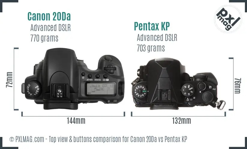 Canon 20Da vs Pentax KP top view buttons comparison