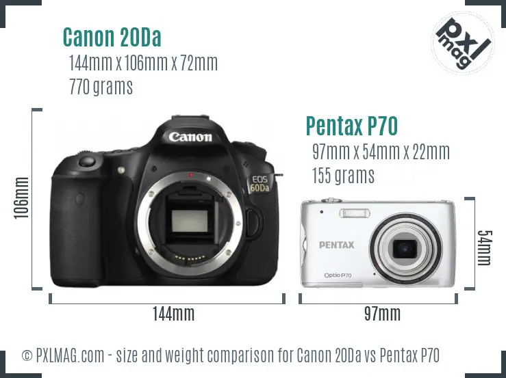 Canon 20Da vs Pentax P70 size comparison