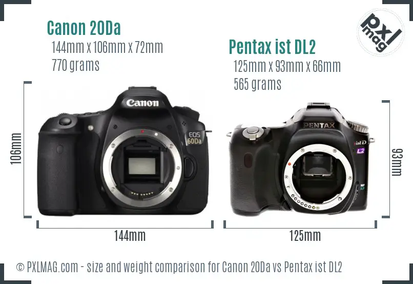 Canon 20Da vs Pentax ist DL2 size comparison Canon 20Da vs Pentax ist DL2 size comparison