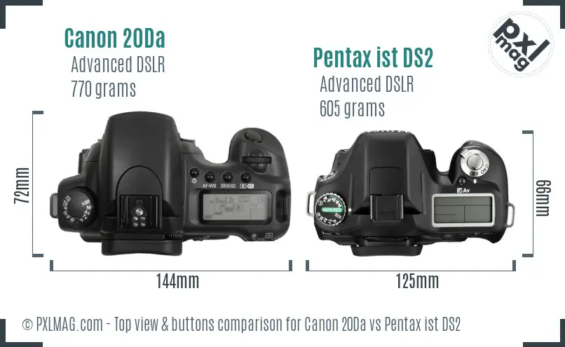 Canon 20Da vs Pentax ist DS2 top view buttons comparison