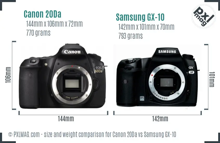 Canon 20Da vs Samsung GX-10 size comparison
