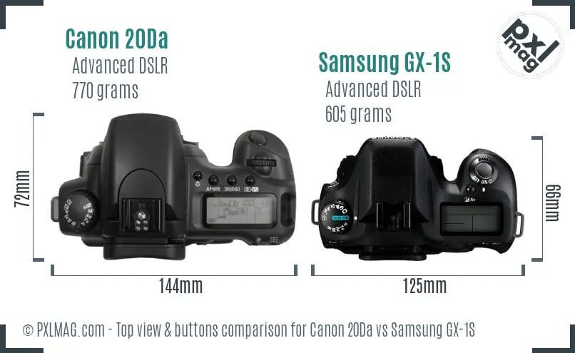Canon 20Da vs Samsung GX-1S top view buttons comparison