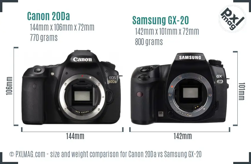 Canon 20Da vs Samsung GX-20 size comparison