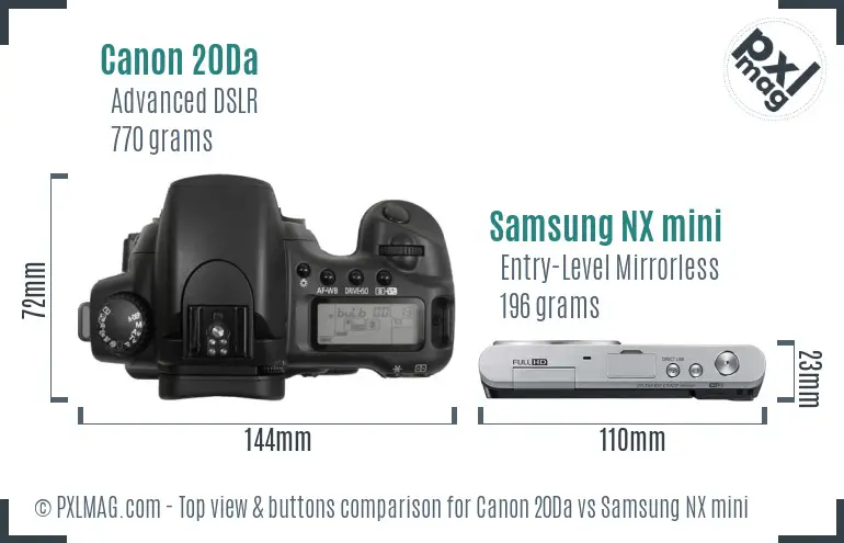 Canon 20Da vs Samsung NX mini top view buttons comparison
