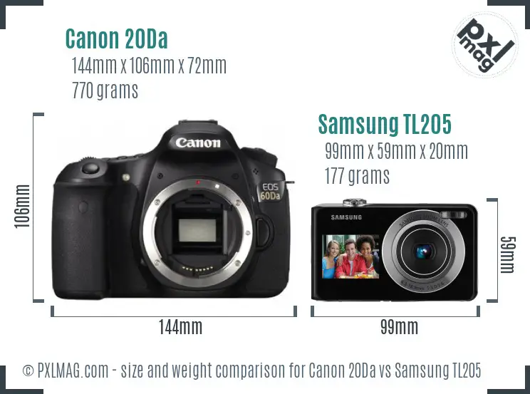 Canon 20Da vs Samsung TL205 size comparison