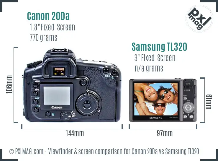 Canon 20Da vs Samsung TL320 Screen and Viewfinder comparison