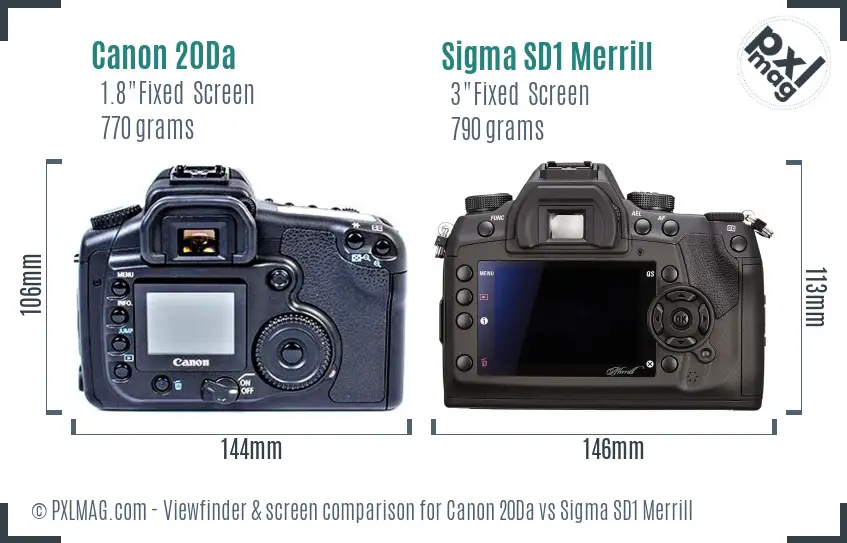 Canon 20Da vs Sigma SD1 Merrill Screen and Viewfinder comparison