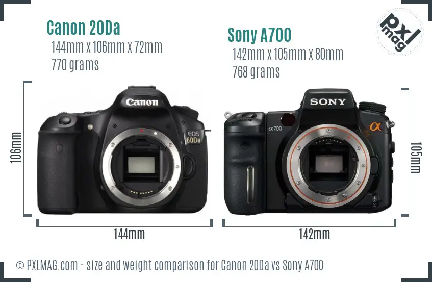 Canon 20Da vs Sony A700 size comparison